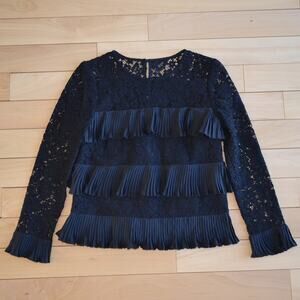 NWT J Crew Ruffle Black Blouse Top Shirt Size 0 Lace Tiered